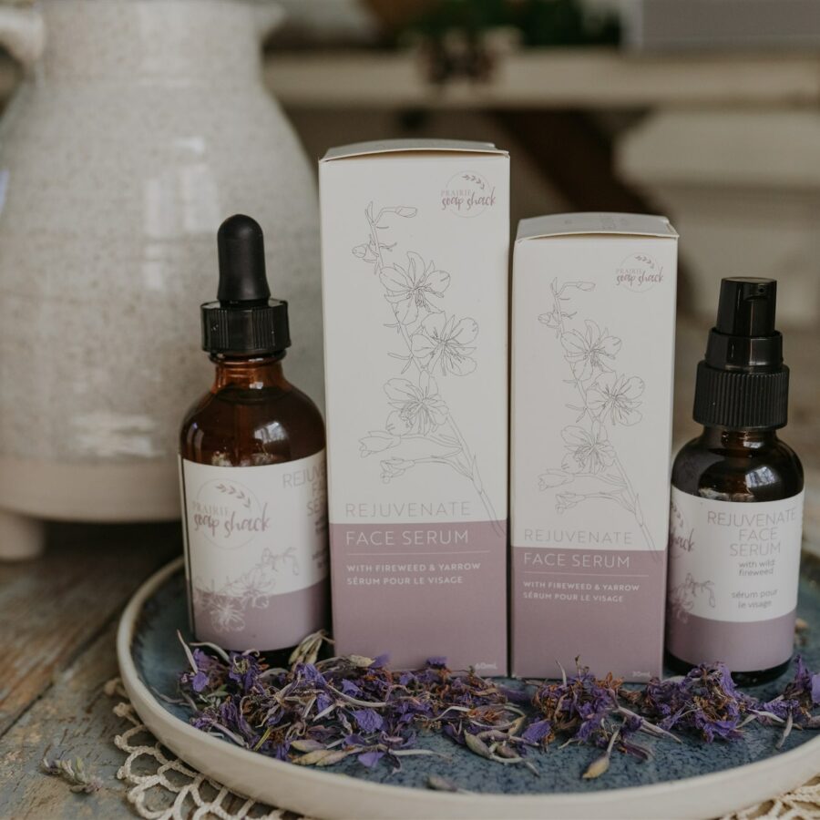 rejuvenate face serum in two sizes with skin care packaging